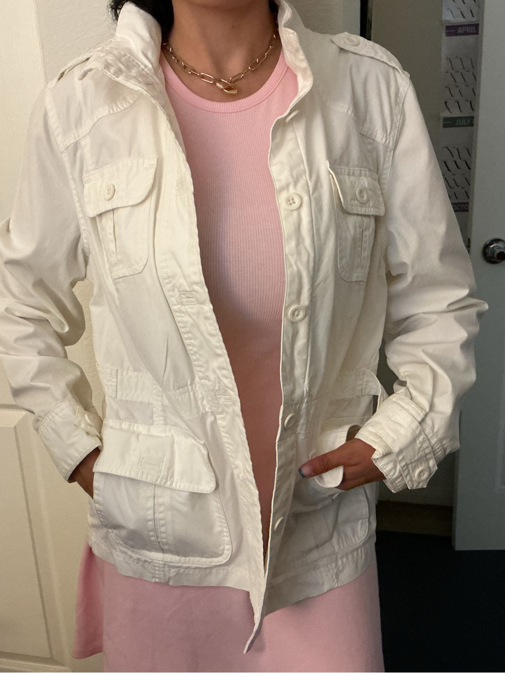 L.L. Bean Off-White Utility Jacket with Flap Pockets